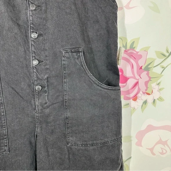 NEW Free People We The Free Fields of Flowers Wide Leg Black Denim Overalls XL - Picture 7 of 15